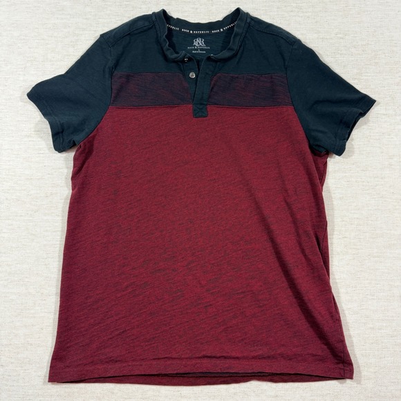 Rock & Republic Other - Rock & Republic Henley Shirt Mens Large Red Good Colorblock Short Sleeve Slub